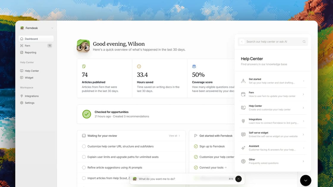 Ferndesk self-service help widget preview
